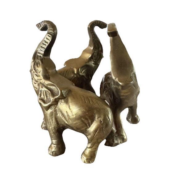 Three Brass Elephants 4” Tall Trucks Up Marching In Circle - Picture 2 of 4